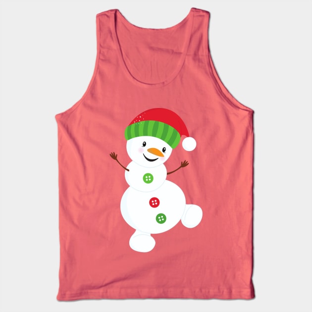 Christmas Snowman, Buttons, Hat, Carrot Nose, Xmas Tank Top by Jelena Dunčević